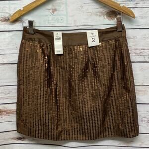 GAP Brown Sequin Embellished Mini Skirt Size 2 NWT New with Tags Side Zipper